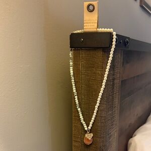 Anthropologie Pearl and Gray Marbled Bead Short Necklace with Gold Accent